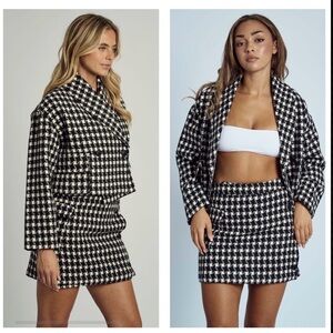 New NATIVE YOUTH women’s 2pc Outfit Blazer & Mini Skirt SMALL Wool Black & White